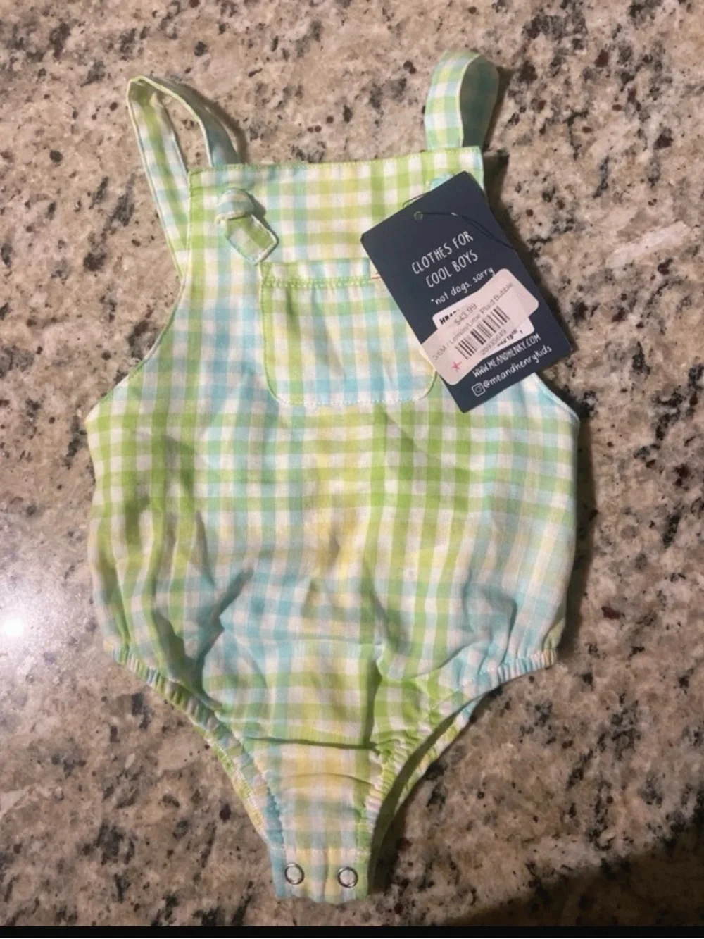 Me & Henry London SZ 3-6M gingham/plaid bubble  lime green blue multicolor NWT